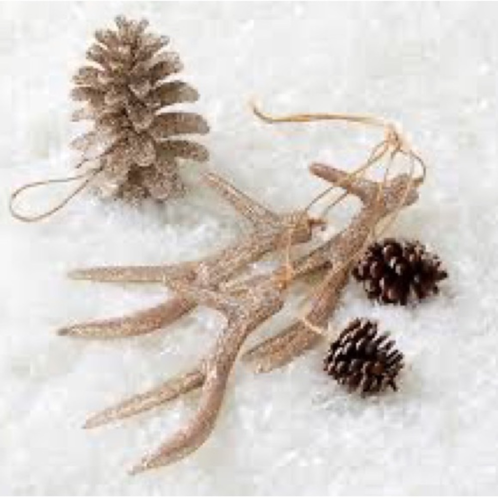 Pottery Barn Glitter Antler Cluster with Pinecones Christmas Ornament - New